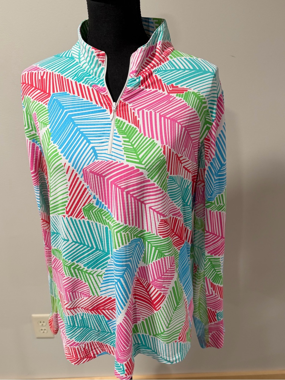 IBKUL XL Colorful Tropical Leaf UPF 50 Quarter Zip Golf Sun Shirt